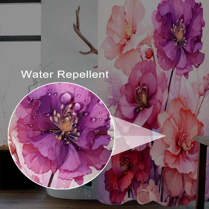 Uiiooazy Pink Shower Curtain for Bathroom Rose Pink Floral Shower Curtain Set with Hooks Abstract Purple Pink Flowers Bathtub Decor Waterproof Fabric Curtains 72x72inches - Image 4